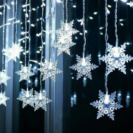 Wiszący łańcuch świetlny płatki śniegu - zimne światło