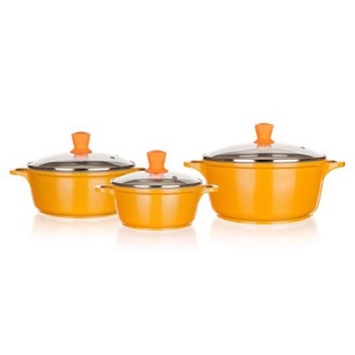 Zestaw garnków z pokrywkami Gourmet Ceramia - 3 szt. pomarańczowe
